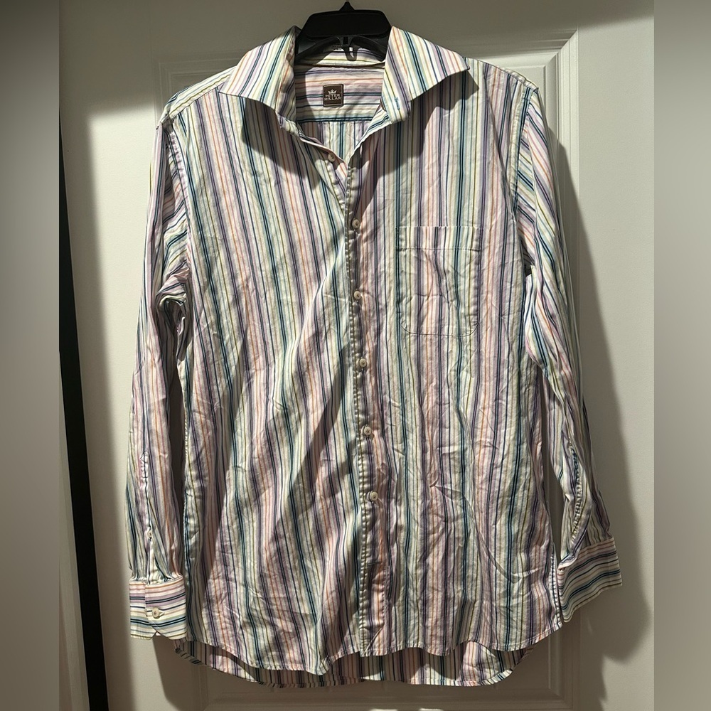 Peter Millar Mens Button Down Long Sleeve Shirt‎ Size LG Striped Multi Colored